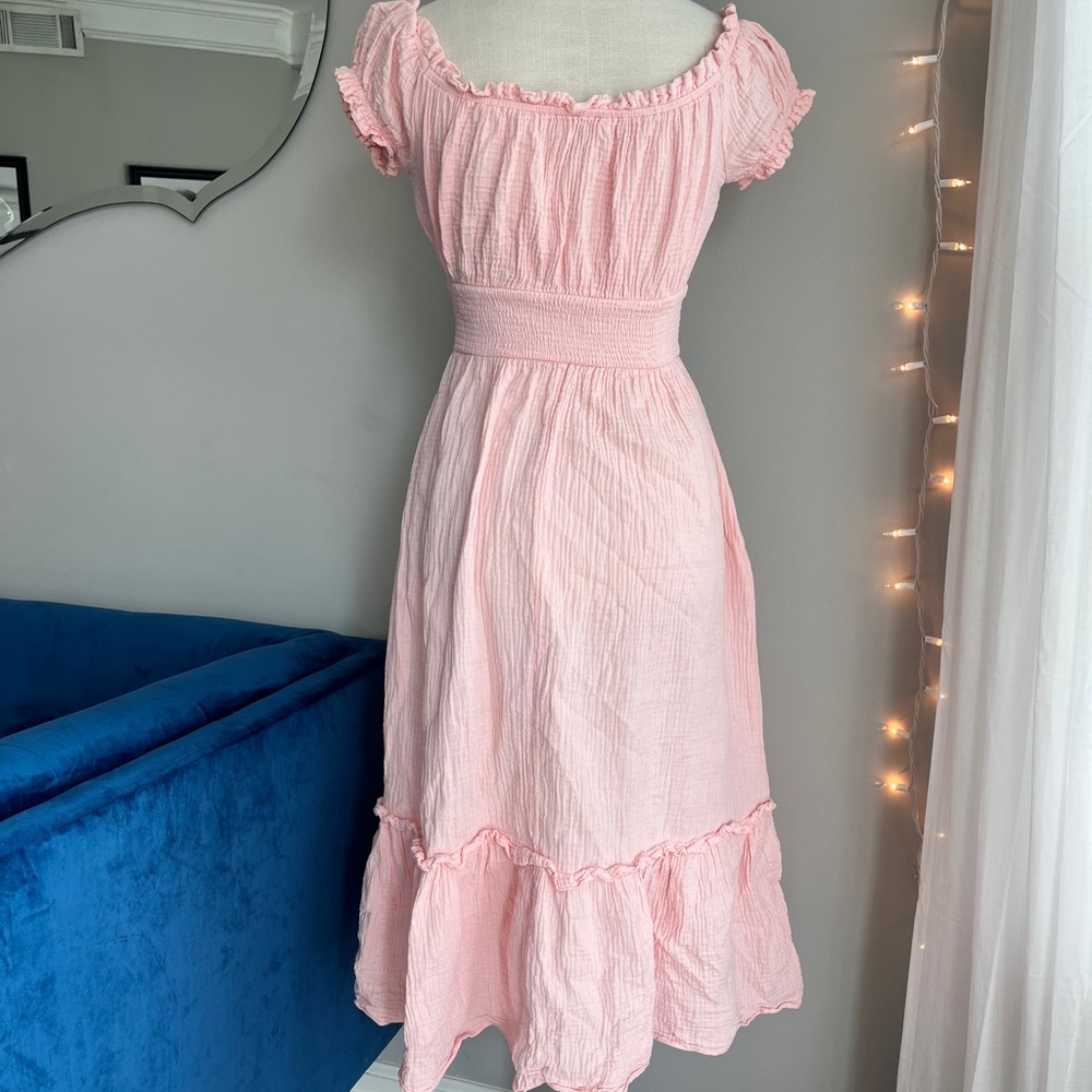 Pink Ruffle Midi Dress by Blue Rain - Picture 6 of 9